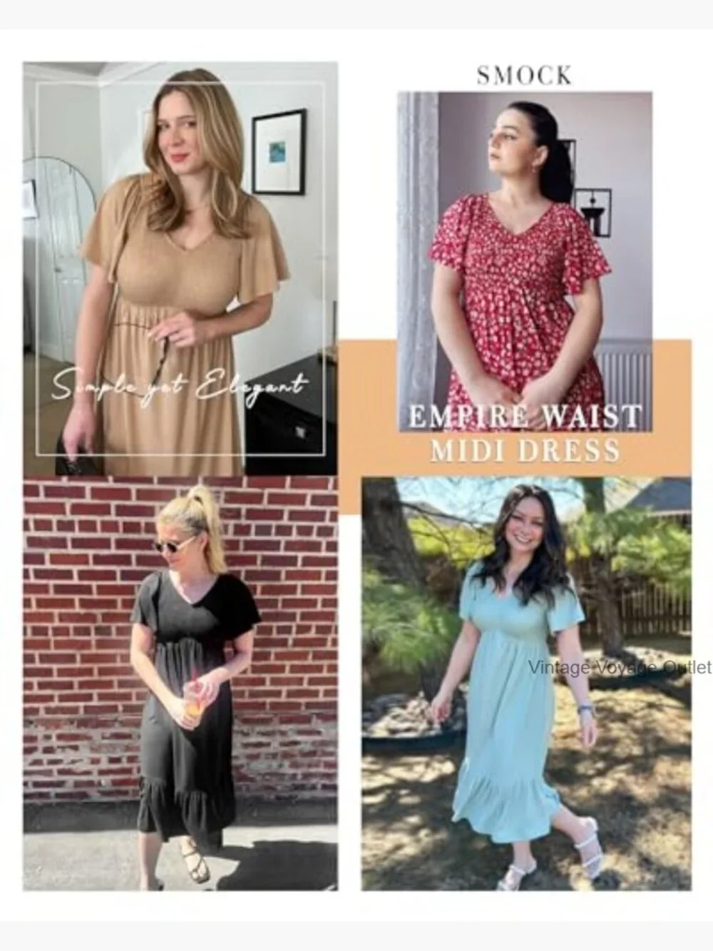 Smocked Empire Waist Midi Dress with Flutter Sleeves - Lightweight & Flowy - Picture 6 of 7